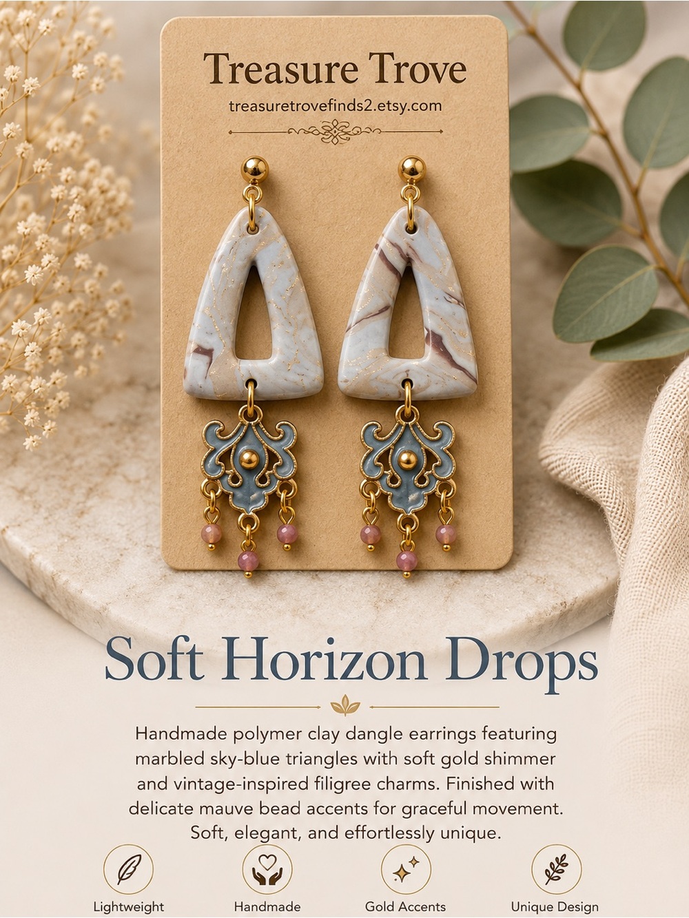 Treasure Trove Soft Horizon Drops Earrings - Sky Blue & Mauve